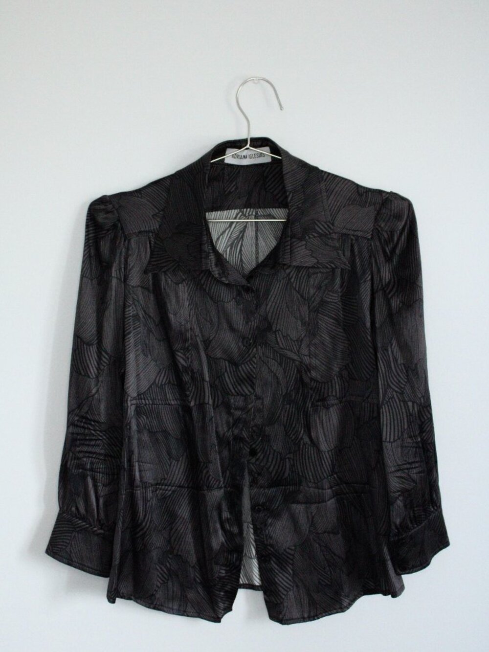 Adriana Iglesias Blouse Womens SML Black Silk Abstract Floral Semi Sheer
